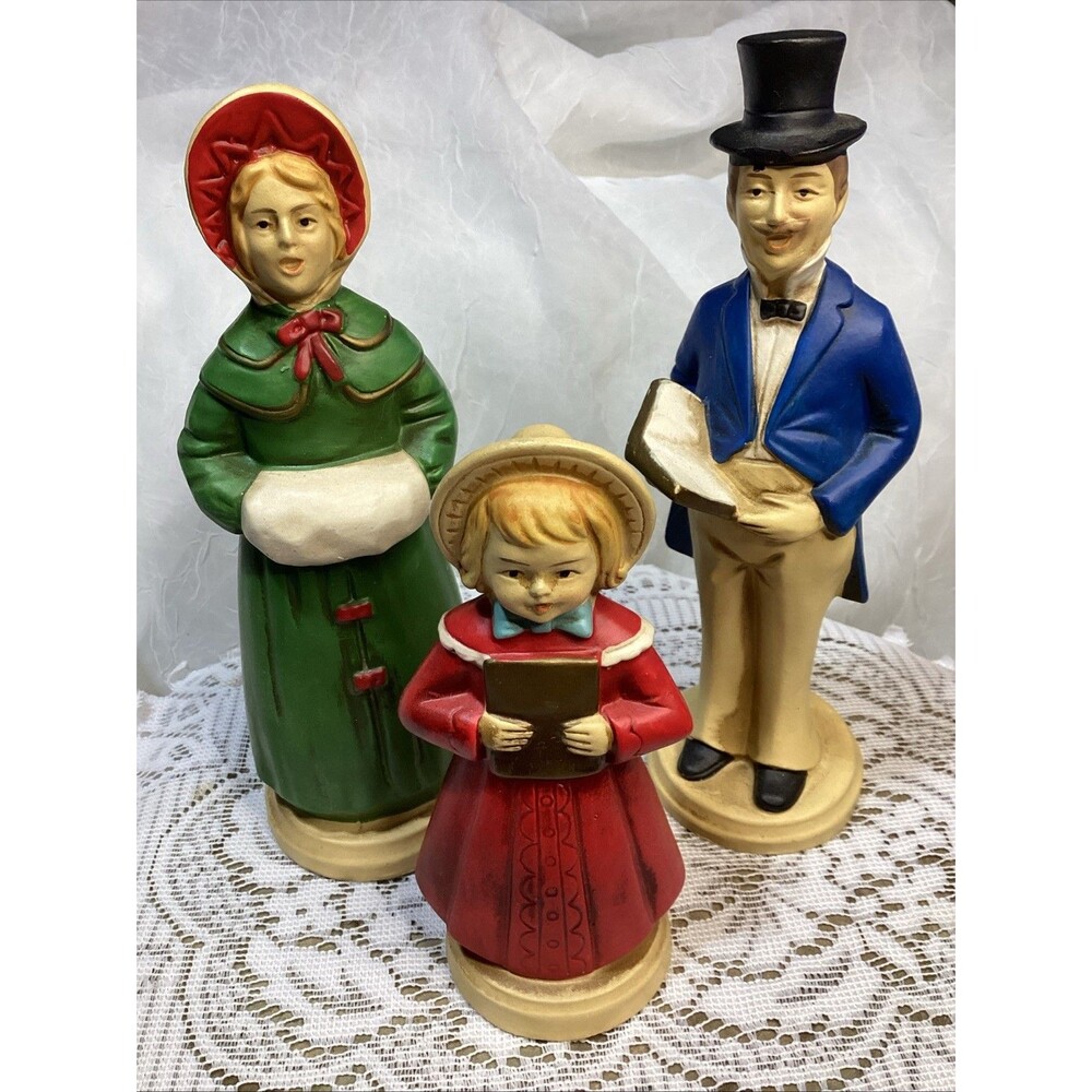 Christmas Carolers Handmade Japan Set of 3 Man Woman Little Girl Vintage